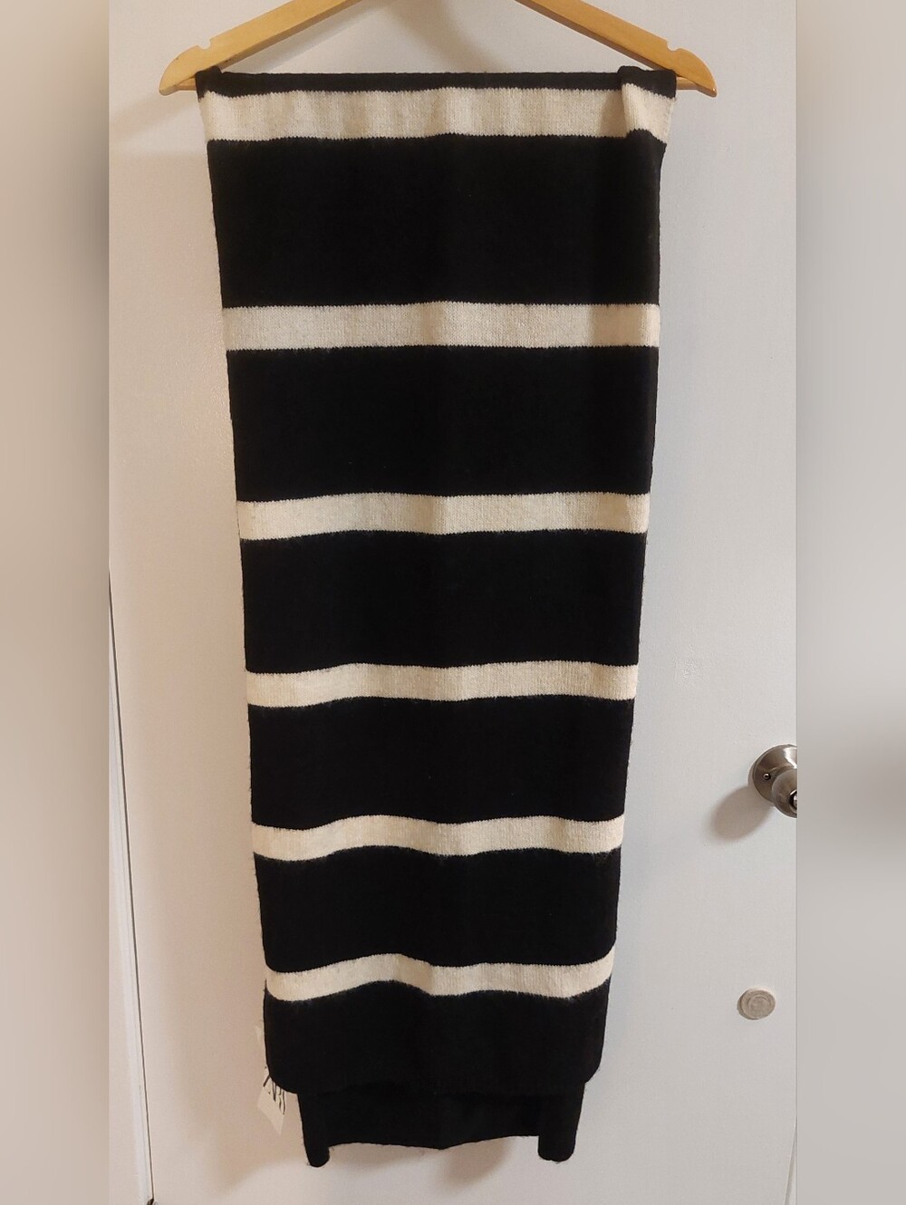 Zara Black and White Striped Knit Scarf